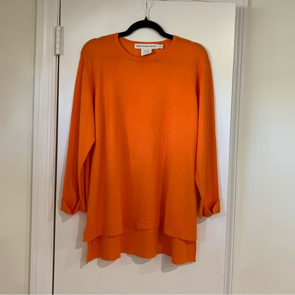 Gretchen Scott Viscose Blend Tunic Sweater Cuffed Sleeve Orange Preppy Size L
